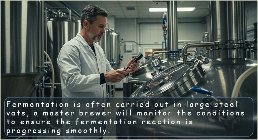 Fermentation being carried out in large steel vats.
